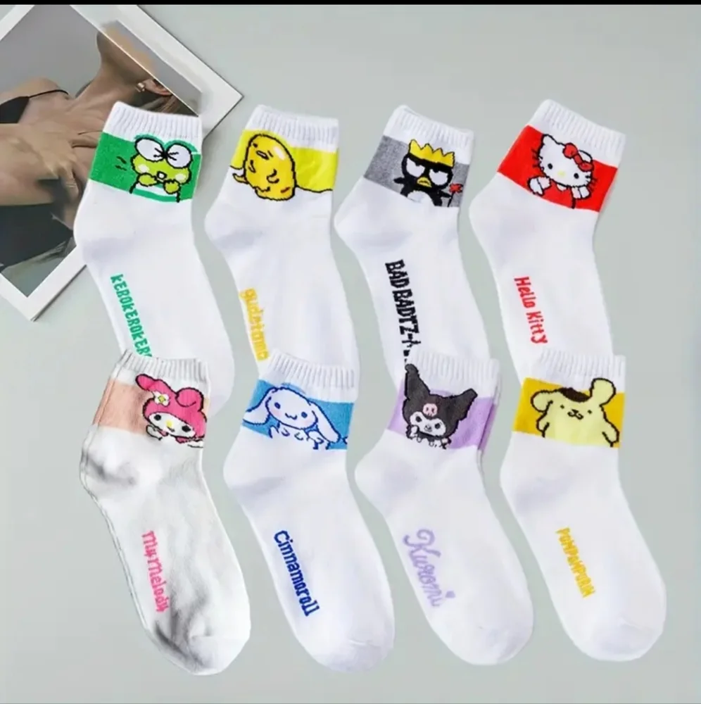 8 Pairs Cartoon Anime Character Ankle Socks, OS Adult